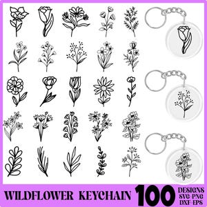 Floral keychain svg, wildflower Keychain SVG, Keychain SVG, flower SVG, keyring , Glowforge svg, Laser cut file, Cricut