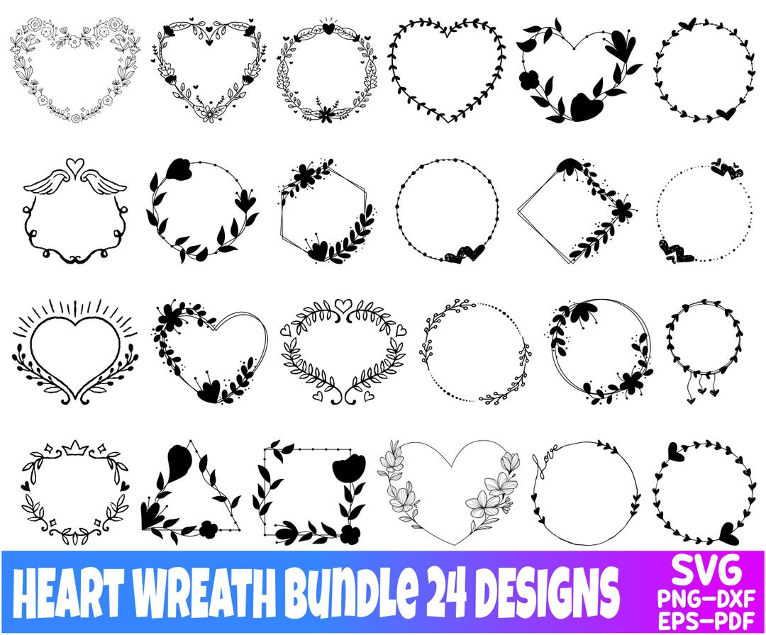 Wedding Wreaths SVG Bundle, Floral Wedding Sign Circle Laurel Wreath ...