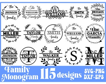 Nom de famille monogramme svg, nom de famille signe Svg Bundle, mariage monogramme svg, svg monogramme divisé, nom de famille svg, monogramme svg png