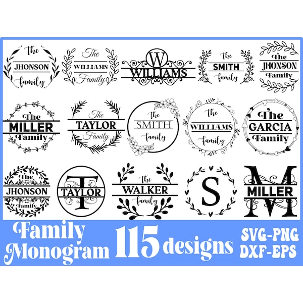 Family name monogram svg ,Family Name Sign Svg Bundle, wedding monogram svg, split monogram svg, family name svg, monogram svg png