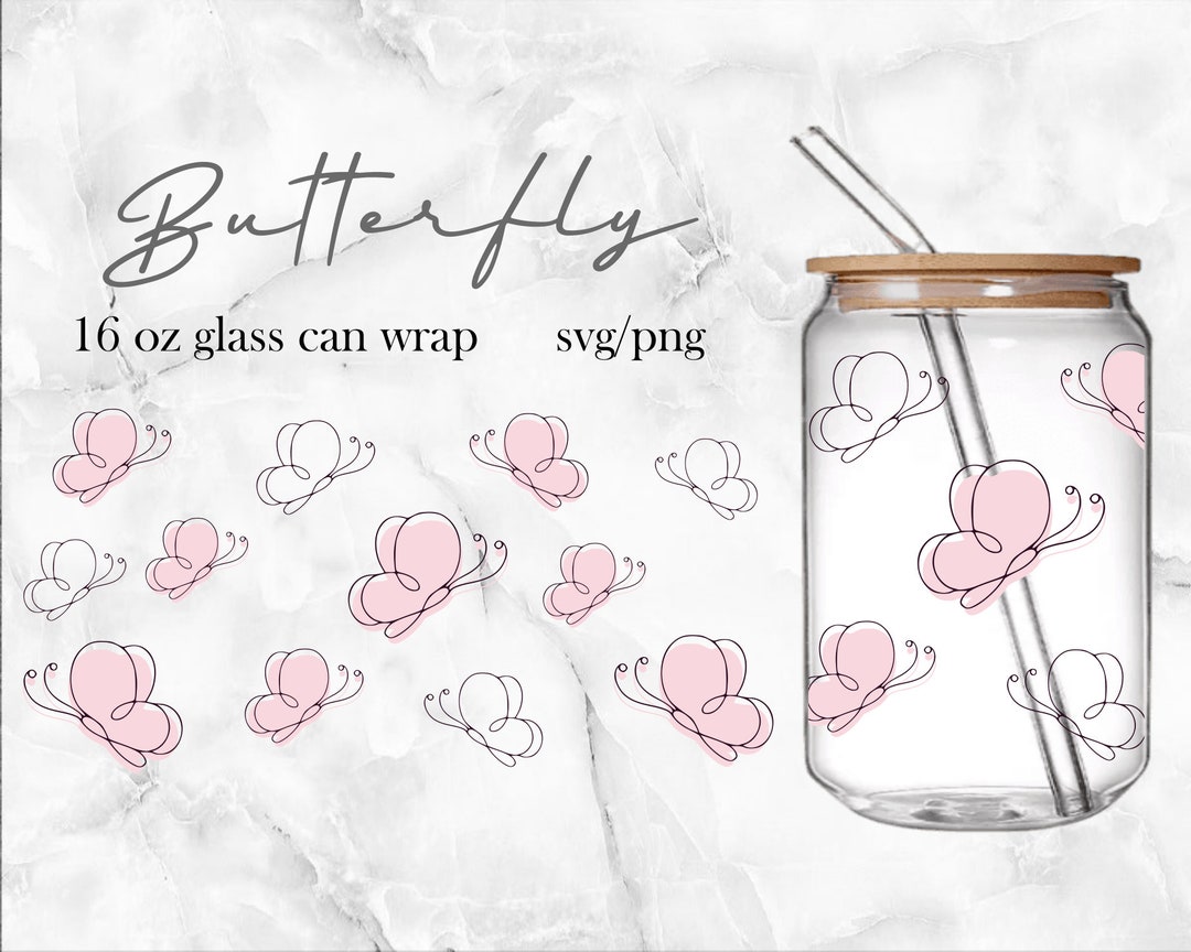 16oz Butterfly Libbey Glass Can Svg, Glass Can Full Wrap Svg ...