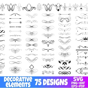 Decorative Elements svg Bundle, Text Divider svg, Flourishes svg, Elements svg Bundle, Ornaments svg, Decorative Elements Cut File
