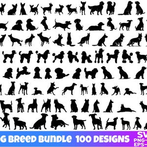 Hondenras silhouetten, gepersonaliseerd hondensilhouet, hondenras SVG & PNG megabundel, aangepaste huisdier silhouet tekening, digitale download
