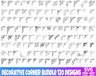 120 SVG Png Pdf Dxf Corner Pattern Border Frames Bundle Laser Cut Engrave Silhouette Cricut Vinyl, Pattern Flower Wedding Card