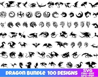 Drachen-Svg-Bundle, Drachen-Svg, Drachen-Schnittdatei, Drachenkopf, Drachen-Clipart, Tier-Svg, Drachen-Silhouette, Drachentattoo-Svg