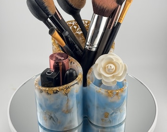 Elegant Makeup Brush Holder | Three compartment Vanity Organization | Home Decor | Bathroom Decor