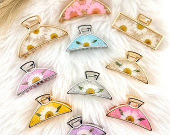 Fermaglio per capelli a forma di margherita pressata / Accessori per capelli boho