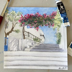 Original Naxos Greece Painting, Hand Painted Art, Mediterranean Watercolor, Greek Wall Decor, Greek Island Gift