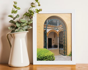 Royal Alcazar Seville Photography Print, Spain travel photo, Colorful travel print, Spanish architecture, Yellow stucco, travel lover gift