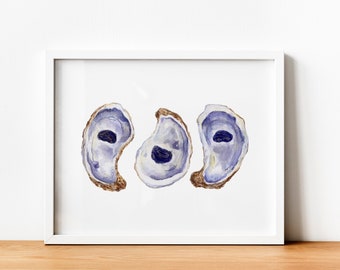 Oyster Watercolor Print, Cape Cod Art, Nautical Art, Beach House Art, Seashell Painting, Coastal Wall Art, Beach House Decor, New England