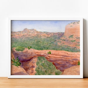 Devil&#39;s Bridge Sedona watercolor print, Sedona Arizona, National Park Art, red rocks, gift for nature lover, hiking art, Sedona wall art