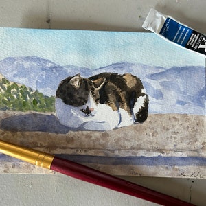Watercolor Cat Painting, Original Artwork, Cat Lover Gift, Wall Art Decor, Hand Painted Art, Sleeping Cat Painting, Watercolor Cat Portrait