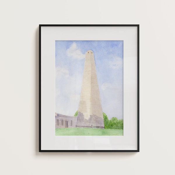 Bunker Hill Monument, Boston art, Boston watercolor print, Historic Wall Art, Americana Decor, American History Gift Idea, Revolutionary war