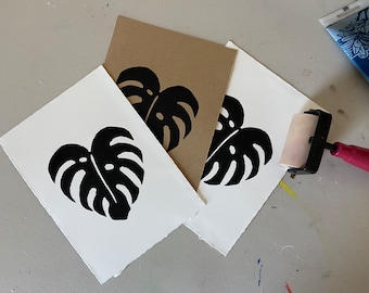 Monstera Blatt Linoldruck: Original Pflanzenkunst (13x18)