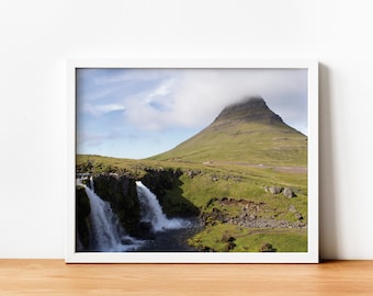 Kirkjufell Iceland Photograph print, Icelandic landscape, Travel Photography, Waterfall and Mountain Photograph, Landscape Photography