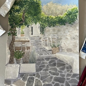 Original Watercolor Painting of Naxos Greece, Greek Island Art, Travel Inspired Decor, Original Art of Naxos