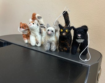 Needle Felted Cat Christmas Ornament: Handmade Wool Cat Lover Gift