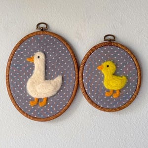 Needle Felted Goose & Gosling Wall Art – Wool Animal Nursery Decor in Hoops