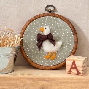 Handmade felt goose wall art in hoop – baby shower gift, rustic nursery decor