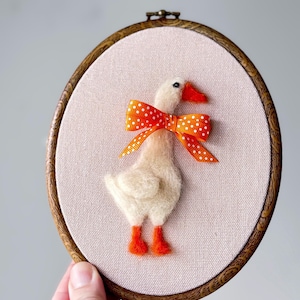 Felted Goose Nursery Wall Art – Handmade Needle Felt Hoop – Heirloom Baby Room Decoration