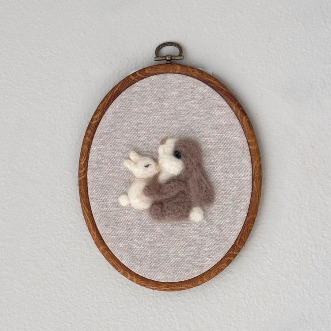 Needle Felted Bunny Wall Art – Wool Rabbits in Hoop, Nursery Decor ...