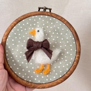 Wool goose decor in hoop – polka dot nursery artwork, baby gift idea