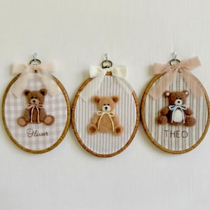 Personalized teddy bear nursery hoop wall decor with custom baby name