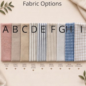 Fabric options for personalized teddy bear nursery wall decor showing available fabric colors and patterns.