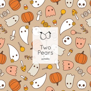 Retro Ghosts Seamless Pattern, Taupe Brown Halloween Digital JPG