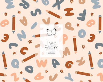 Motif répété de l'alphabet aux crayons de couleur, design scolaire rétro (fichier numérique)