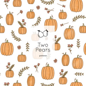 Floral Pumpkin Patch Seamless Pattern, Thanksgiving Digital Art, Cute Halloween JPG