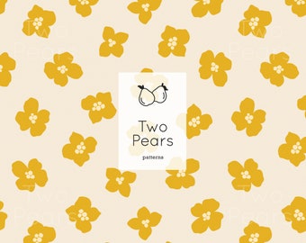 Motif floral transparent jaune, fleurs rose poudré (téléchargement numérique)