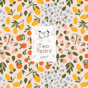 Retro Fruits Seamless Pattern, Strawberries Oranges Lemons Blueberries Digital Art
