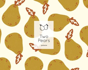 Pears Seamless Pattern, Retro Hand Drawn Pears Digital Art