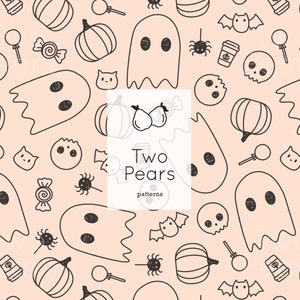 Doodle Ghosts Seamless Pattern, Pink Halloween Simple Line Drawings JPG