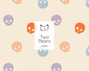 Modèle sans couture de mini têtes de mort, art numérique rétro Halloween (téléchargement numérique)