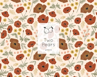 Wild Poppies Seamless Pattern, Aquarelle Florale Botanique Art Numérique