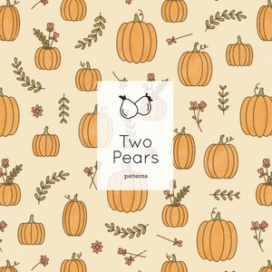 Floral Pumpkin Patch Seamless Pattern, Thanksgiving Digital Art, Cute Halloween JPG