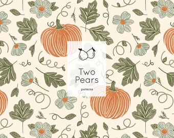 Swirly Pumpkins Seamless Pattern, Aquarelle Botanique Thanksgiving Digital JPG