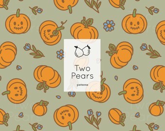 Pumpkin Patch Seamless Pattern, Sage Green Pumpkins Digital Art