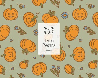 Patch de citrouille sans couture, art numérique des citrouilles vert sauge