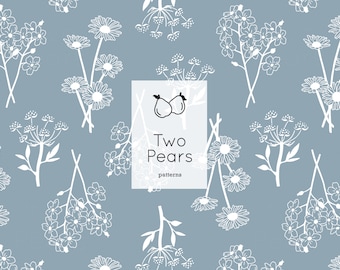 Wildflowers Seamless Pattern, Art numérique botanique bleu ardoise