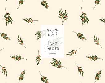 Berry Branch Seamless Pattern, Minimal Botanical Ivory Cream Fichier numérique