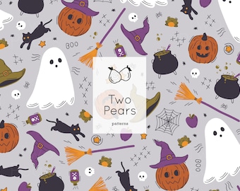 Witchy Halloween Seamless Pattern, Sorcières Brew Broomsticks Digital JPG