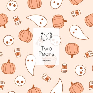 Pumpkin Spice Ghosts Seamless Pattern, Pink Retro Fall Digital Art