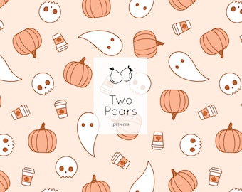 Pumpkin Spice Ghosts Seamless Pattern, Pink Retro Fall Digital Art