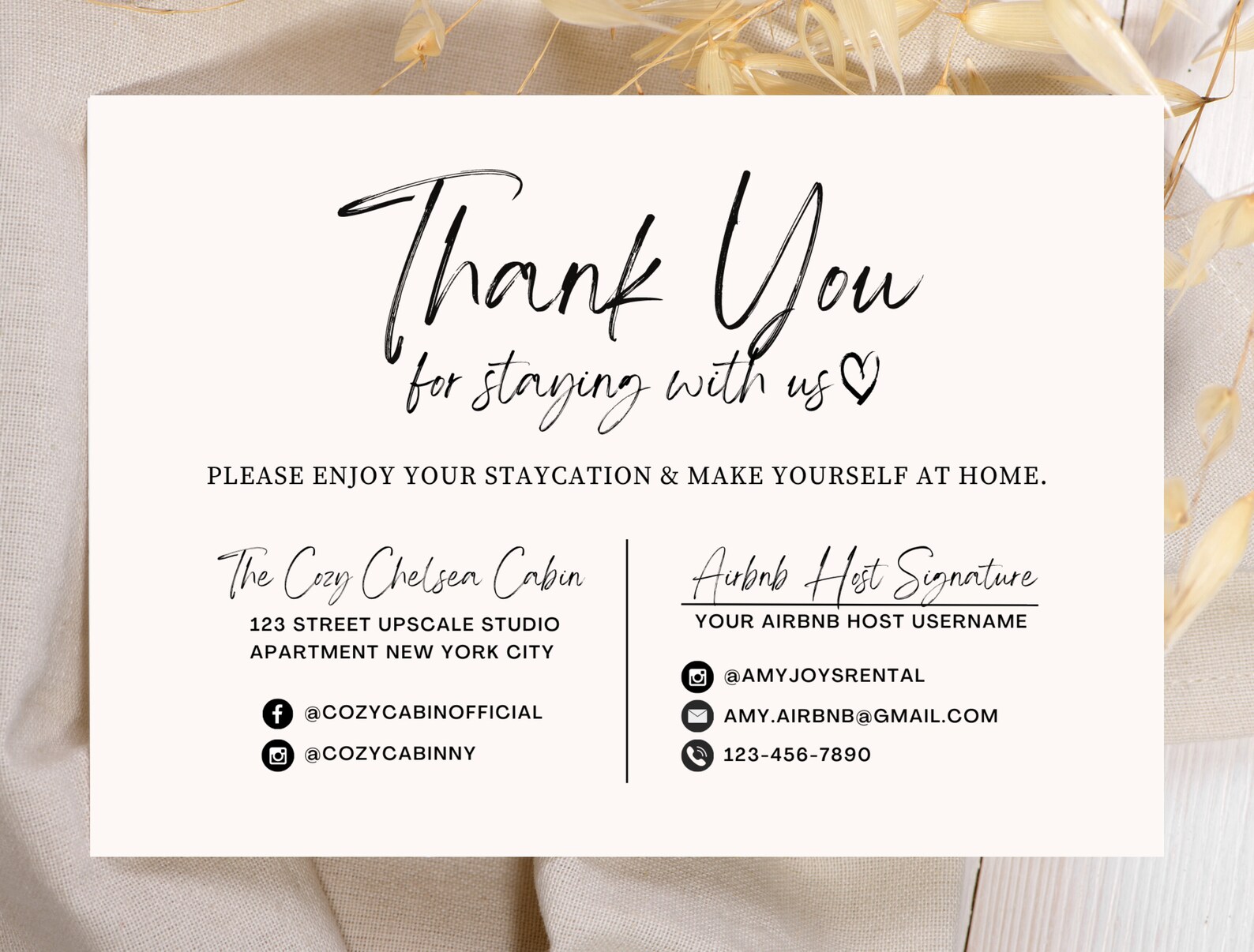 Airbnb Host Thank You Card Template Editable Canva Airbnb Business Card