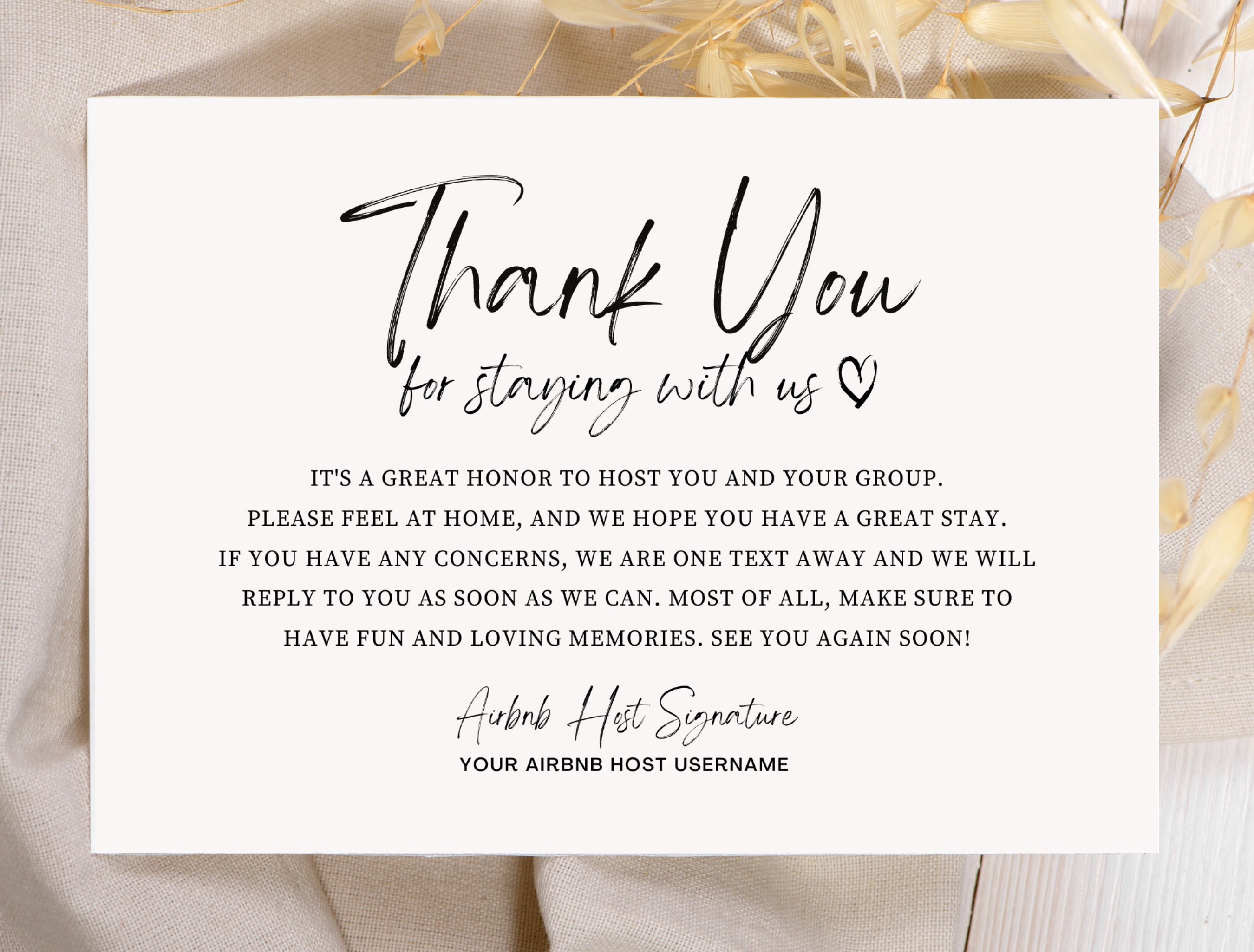 Airbnb Host Thank You Card Template Editable Canva Airbnb Rental