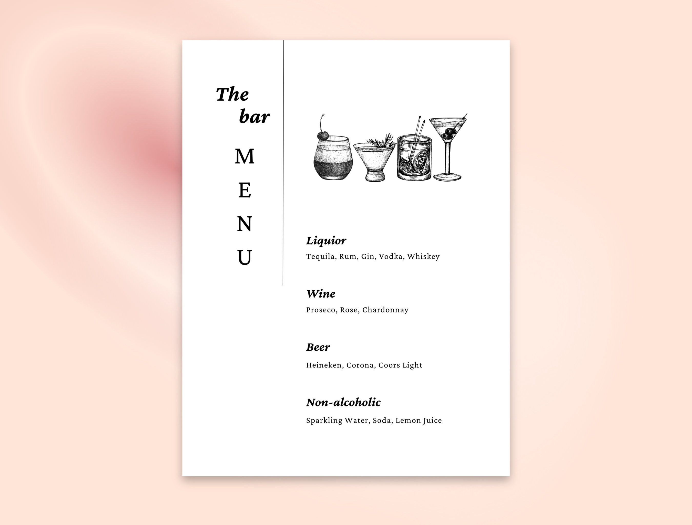 Editable Wedding Bar Menu Template | Printable Bar Menu Canva ...