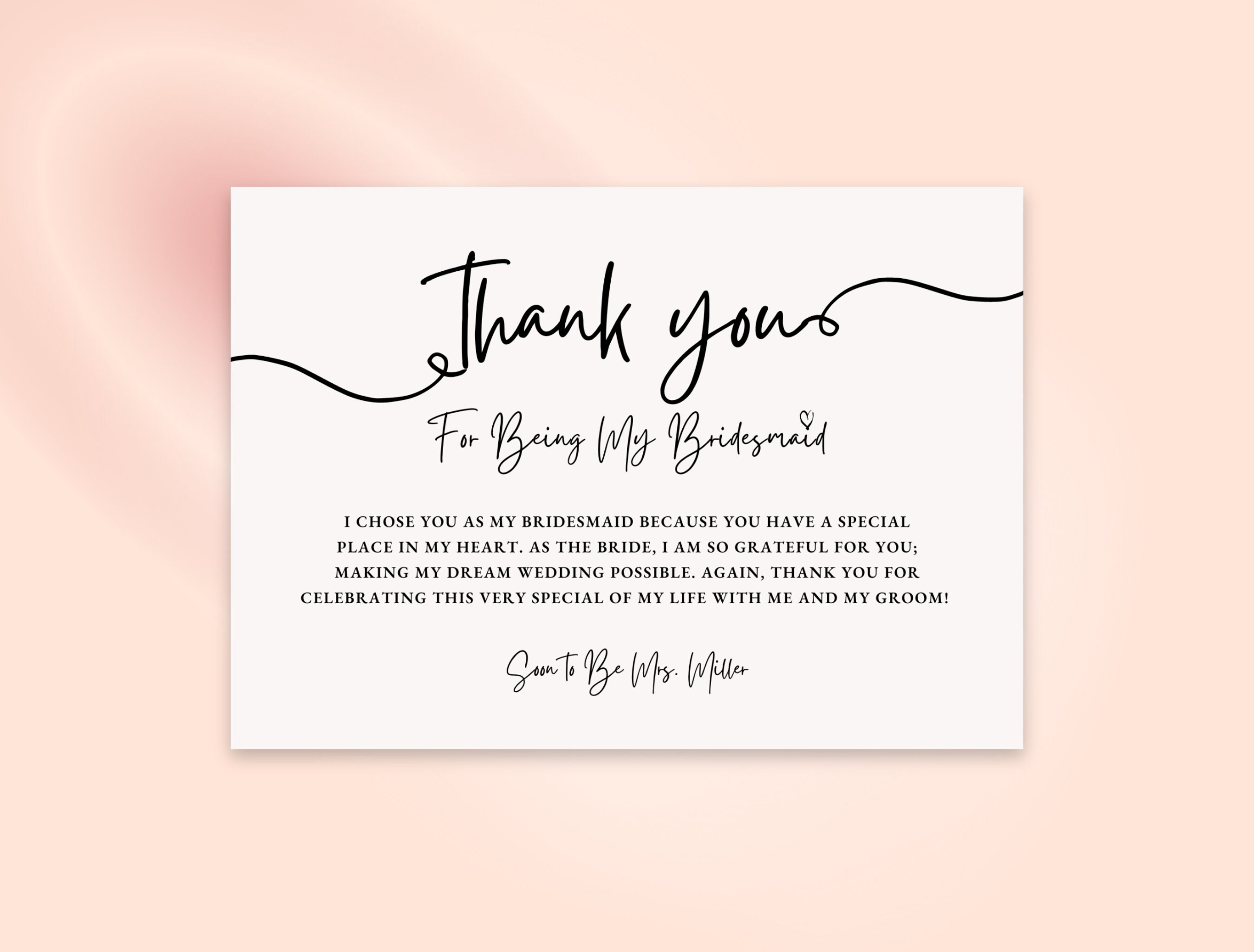 Bridesmaid Thank You Card Editable Bridesmaid Gift Box Inserts Thank ...